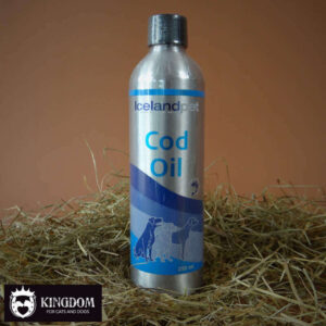 IcelandPet Cod Oil = 100% zuivere kabeljauw olie, rijk aan Omega-3 vetzuren met vitamine A en D