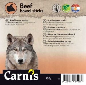 Snack voor Hond Carnis gedroogde runderdarm sticks