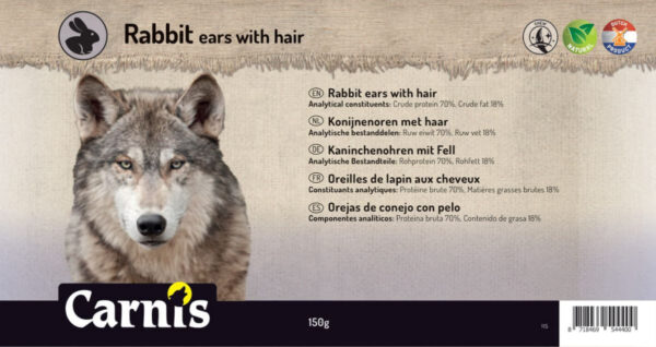 Snack voor Hond & Kat Carnis gedroogde Konijnenoren