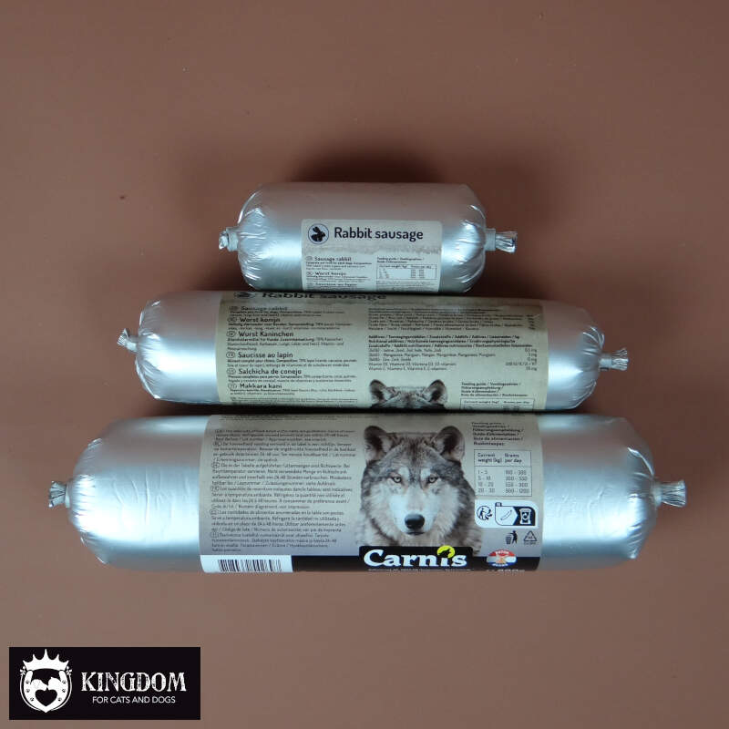 Carnis gestoomde vleesworst konijn, verkrijgbaar in rollen van 200 g, 400 g en 800 g