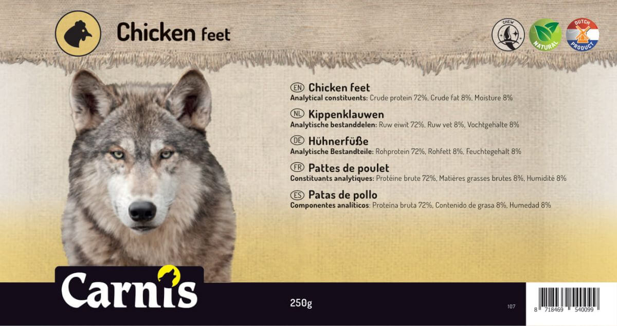 Snack voor Hond Carnis gedroogde kippenklauwen