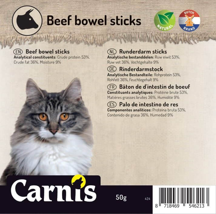 Snack voor Kat & Hond Carnis gedroogde runderdarm sticks