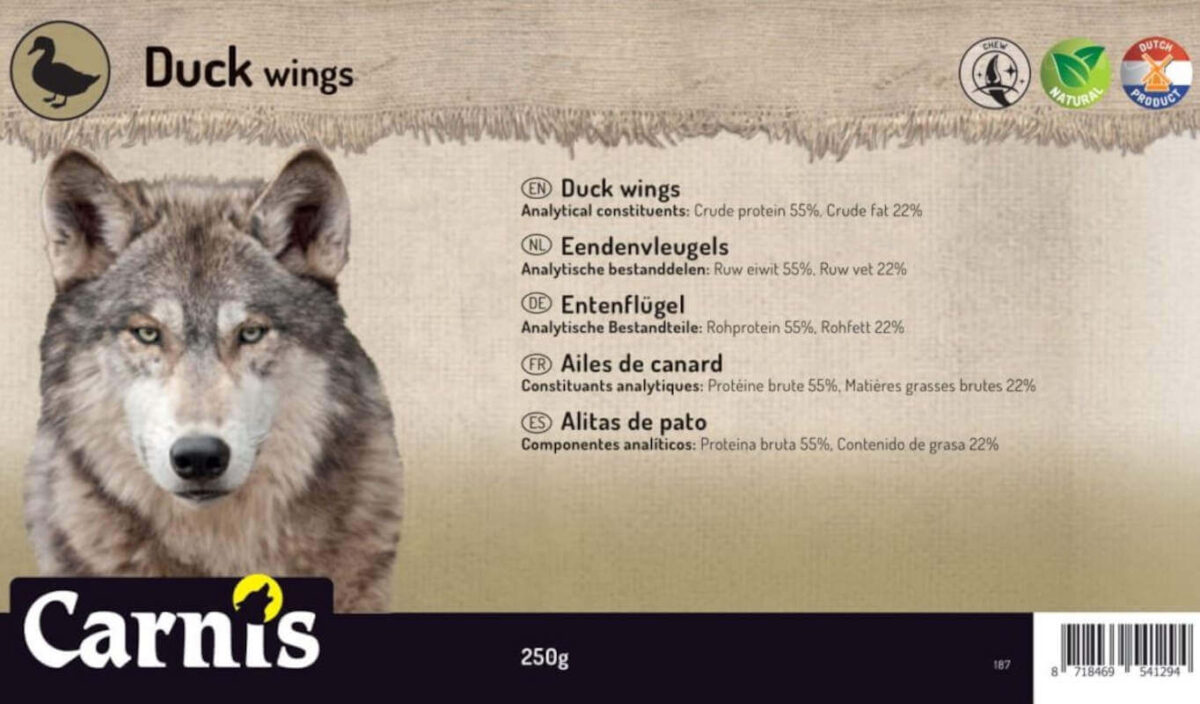 Honden kauwsnack eendenvleugel