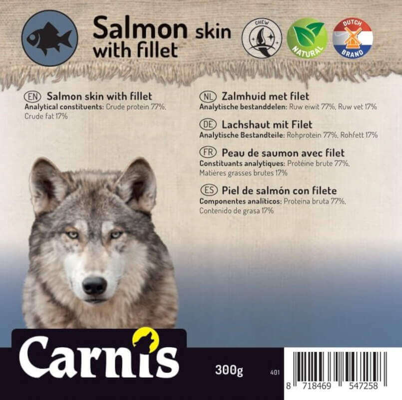 Gedroogde snack voor hond en kat Zalmhuid met filet