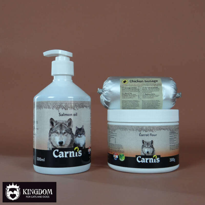 Carnis Hondenvoer pakket wortelmeel, zalmolie, vleesworst.