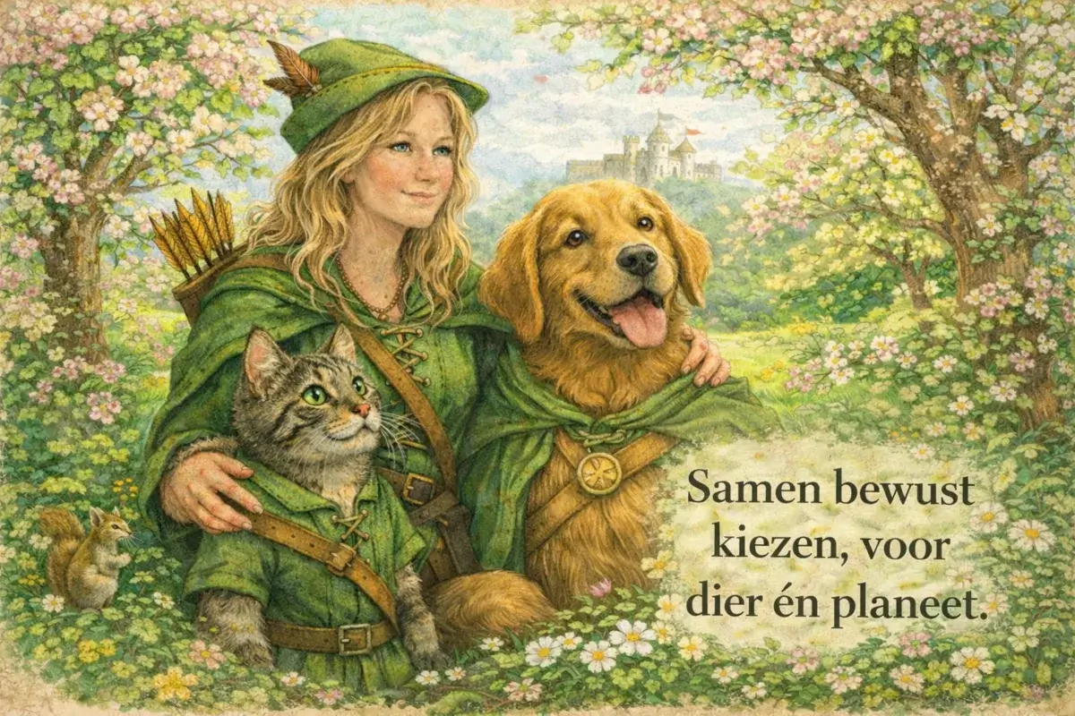 Dier en natuur in harmonie lente Beschermvrouwe Annouk met hond en kat