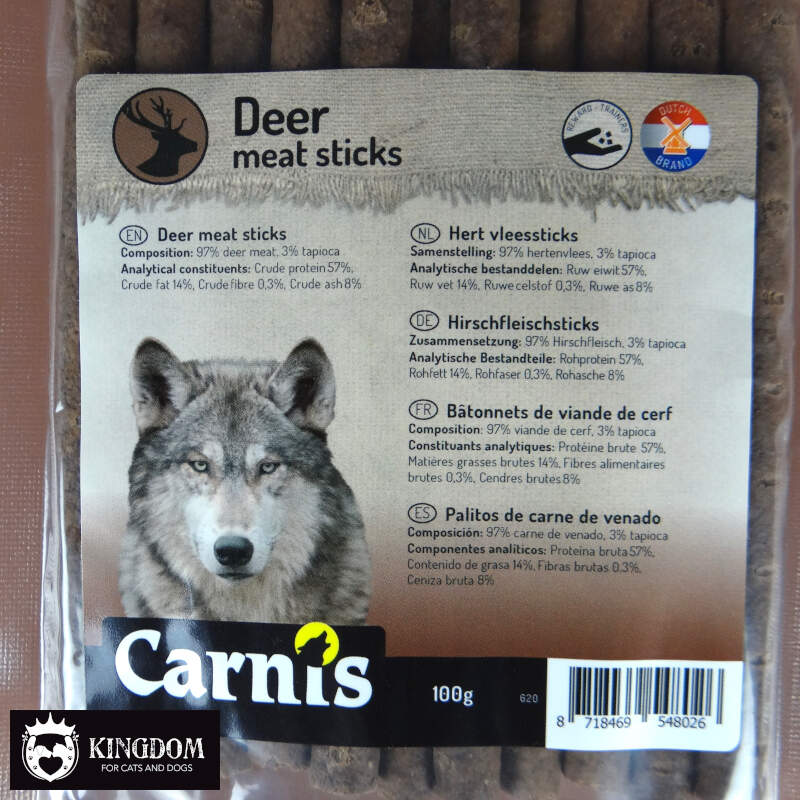 Carnis Vleessticks Hert 100g, wild en puur